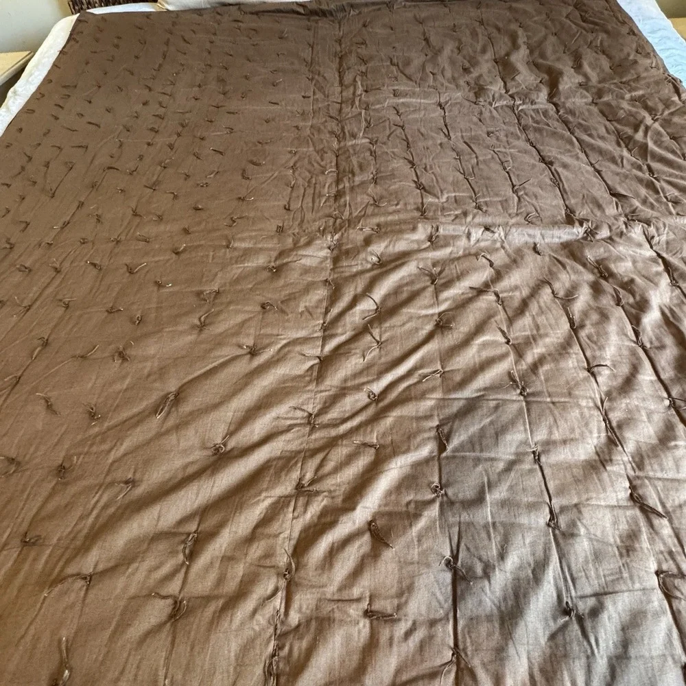 Handmade Vintage Quilt Full Size 86x66 Heavy Brown Cotton Layering Quilt